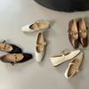 French round head thick heel flat bottom shallow mouth single shoes women's spring and autumn 2025 new versatile one-word buckle with Mary Jane