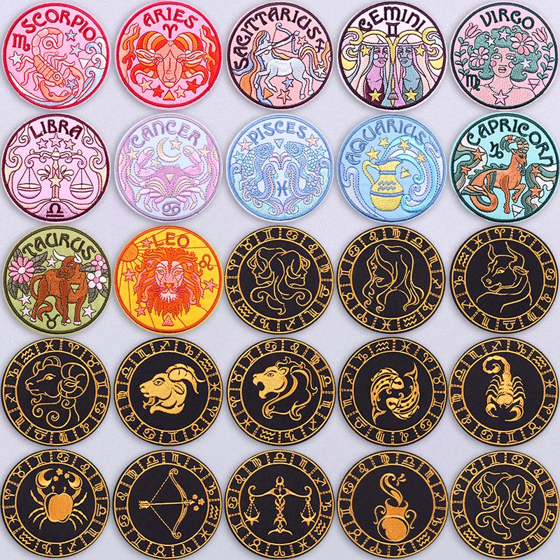 12 Zodiac Signs Embroidery Patch Iron On Patches Complete Set Horoscope Constellation Design for Jacket Backpack Daily Decor