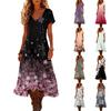 Fashionable Women's Summer V-neck Short Sleeved Retro Floral Print Beach Dress