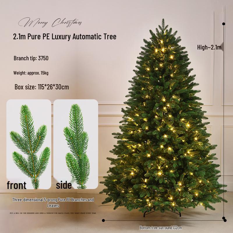 2026 New 2.1m Illuminated Pure PE Christmas Tree for Living Room Home Decor