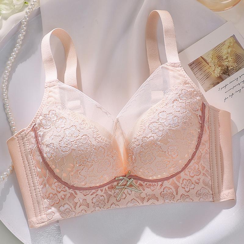 [Fresh Fairy Style] Lace Non Steel Rim Bra with Bow Decoration and Non slip Shoulder Strap Design