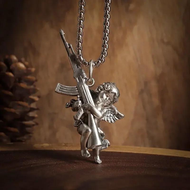 Vintage Gold Wings Wings Necklace Hell Devil Mother Pendant for Men and Women Couples Hip Hop Rock Punk Jewelry