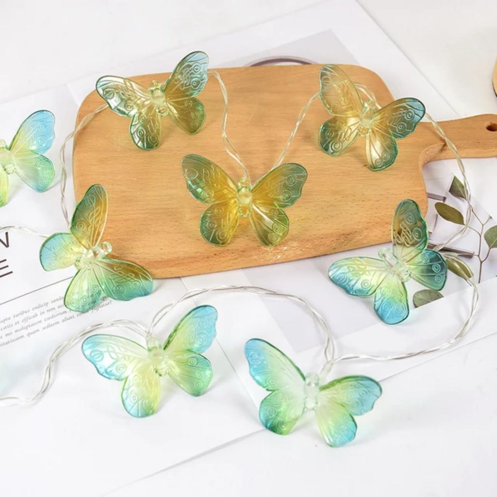 1PC 10/20LED Green Yellow Butterfly String Lights Battery Powered Suitable For Home Indoor Outdoor Birthday Party Decoration