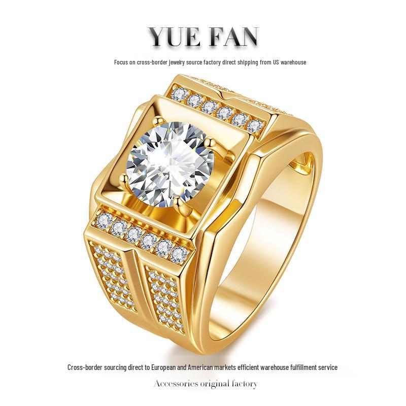 European 2-Carat Moissanite Men's Ring in 925 Silver with White Gold Finish