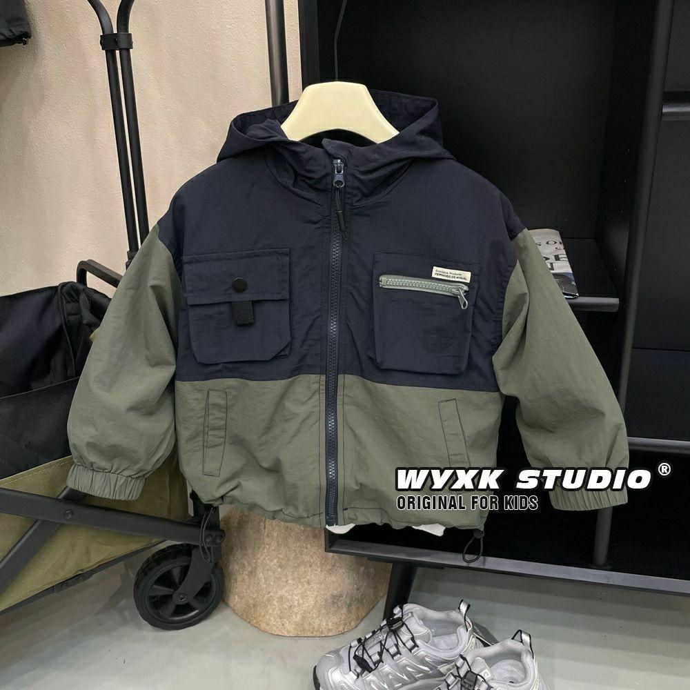 

New Hooded Workwear-Style Windbreaker for Kids, Thickened Boys Jacket, Baby Cotton Storm Jacket for Autumn and Winter. 90 армія зелений колір