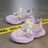 Girls Sports Sandals Mesh Breathable Kids Princess Shoes Lace Bows Sweet 2025 Summer New Children Running Shoes Hook&loop Soft