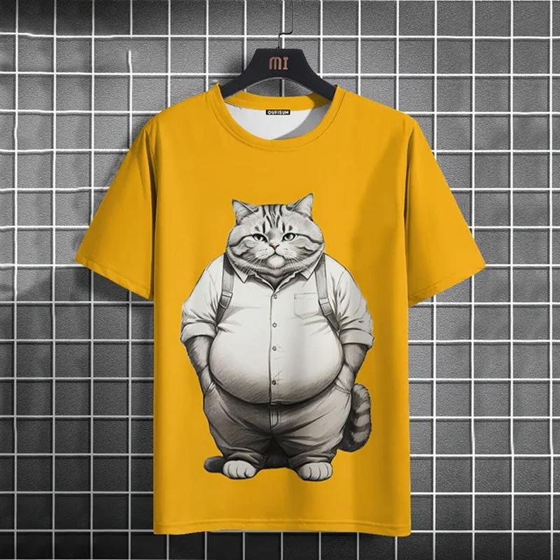 Cat Print T-shirts for Men Casual Short Sleeved Tee Oversized Mens Clothing Men's Funny T-shirt Animal Print Graphic T Shirts