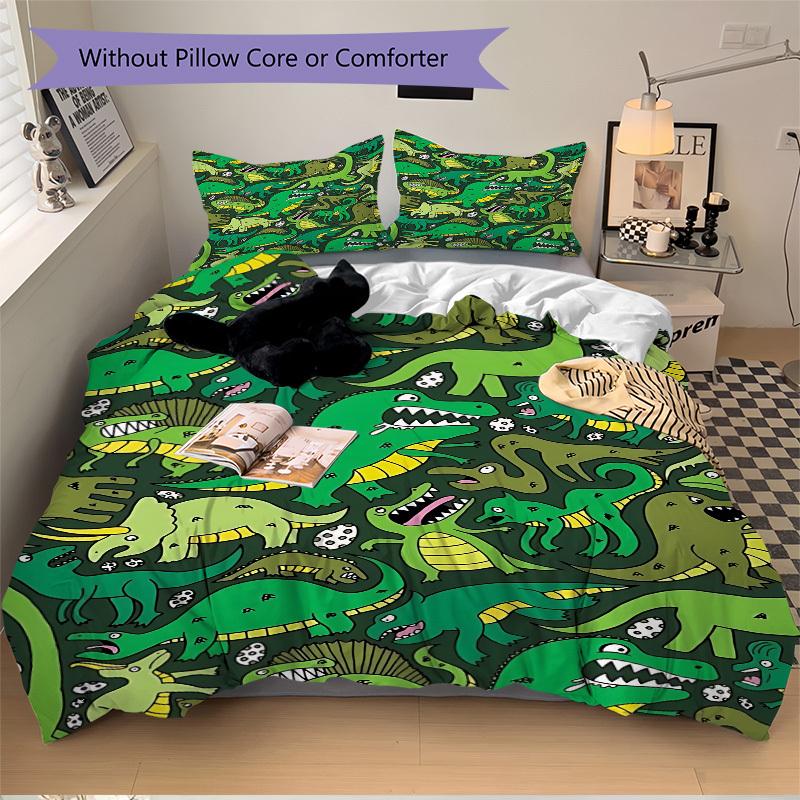 3pcs Dino Pattern Bedding Set, Includes Without Pillow Inserts, Soft Comfortable Bedding Set,All-Season Use A0924069