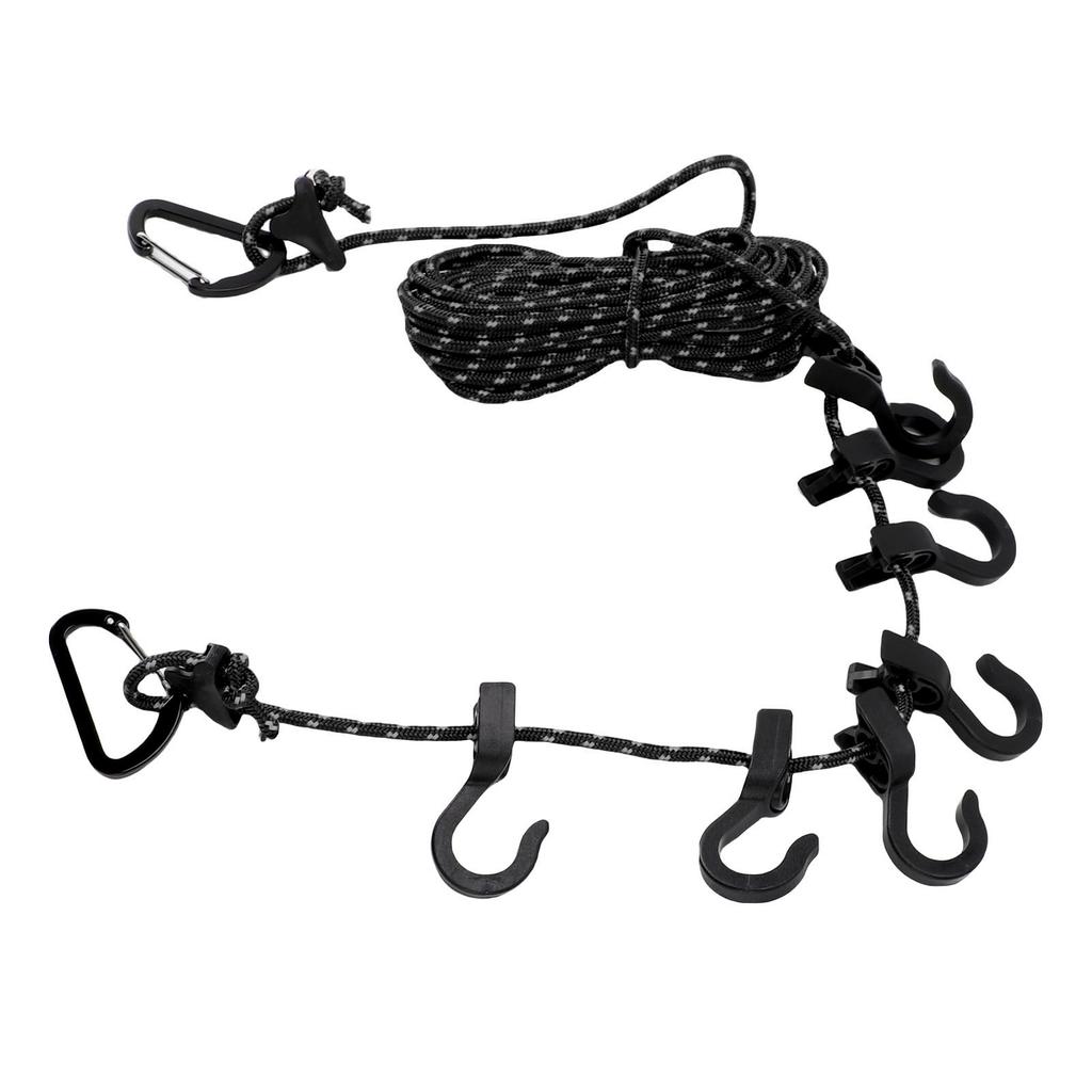 Portable Travel Clothesline Adjustable 16.4ft Length Clothes Drying Rope Windproof 5m Clothesline with Hooks for