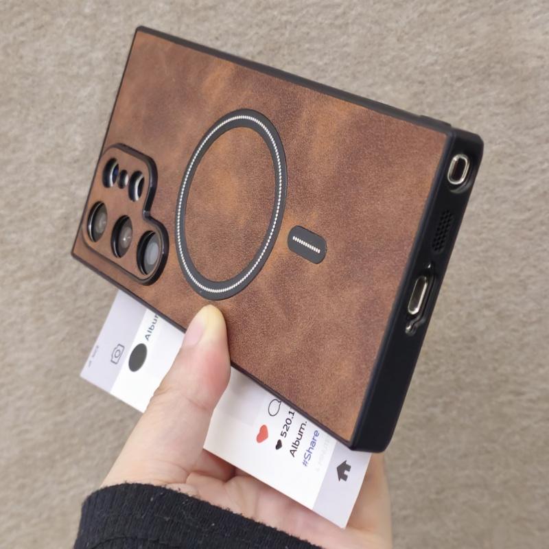 Leather For Magsafe Case For Samsung Galaxy S26 S25 S24 S23 S22 S21 Ultra Plus Shockproof Matte Magnetic Armor Back Funda