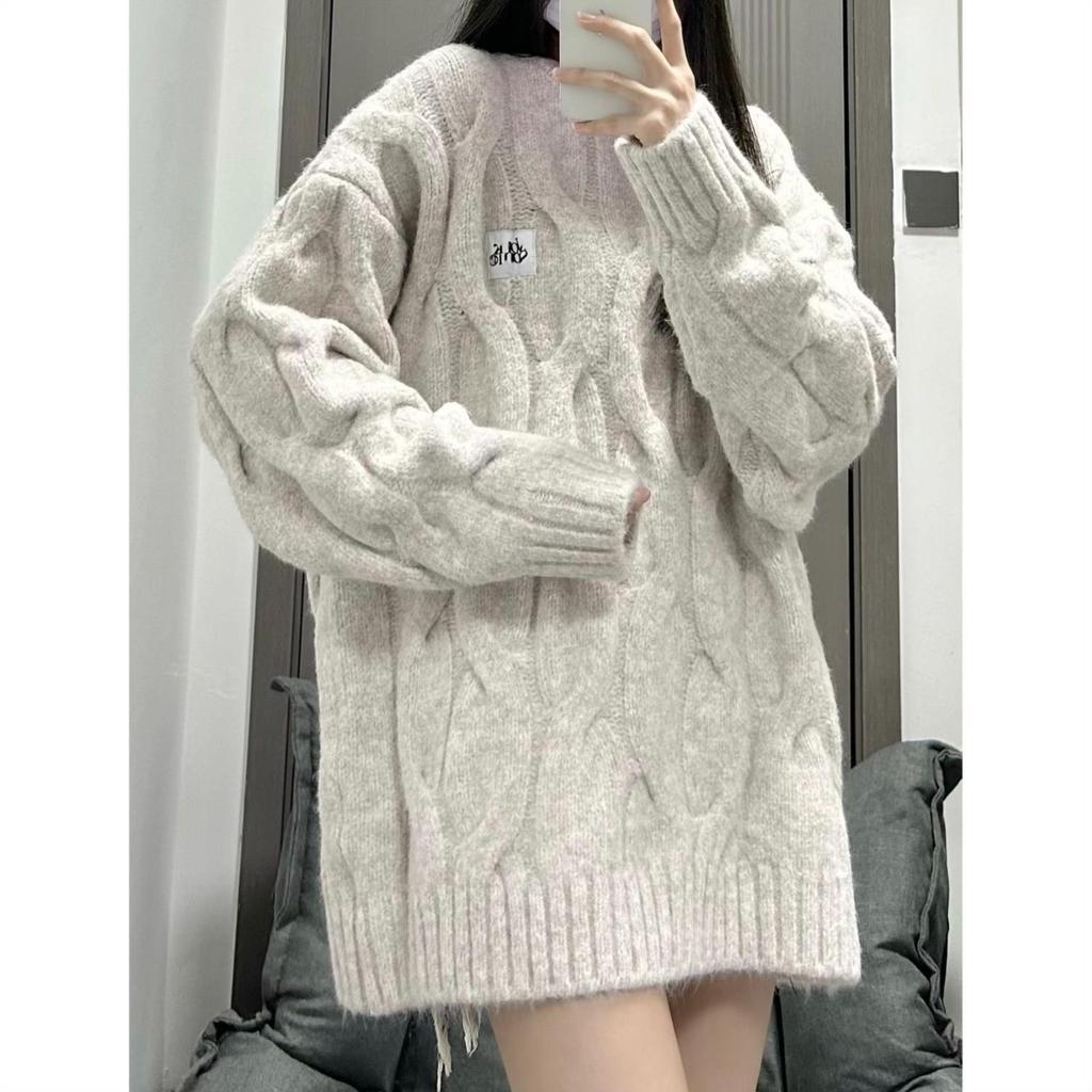 Japanese Milk Fufu Colored Yarn Hemp Flower Sweater Women's Loose and Versatile Couple Winter