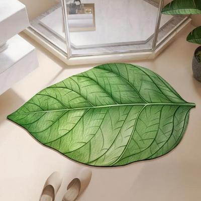 Bathroom Rug Green Leaf Design Non-Slip Quick-Drying Bath Mat Floor Mat Ultra-Thin Stable Footing Safe Tropical Decor