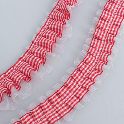 Elegant und Exquisit Rot Kariert Schnee Gaze Rüschenspitze DIY Hut Rock Saum Manschetten Holzohr Rüschenspitze Spitzenzubehör Handwerk Machen Bänder