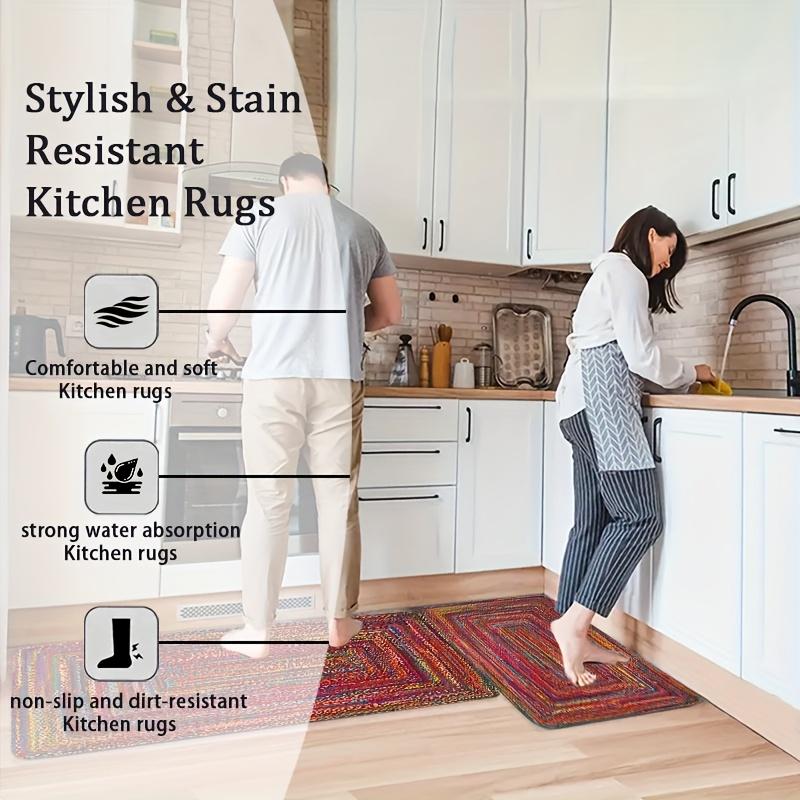 1Pcs Anti Fatigue Kitchen Rugs,   Bohemian RedPrint Waterproof Non-Slip Thick Cushioned Kitchen Mat Heavy Duty Comfort Standing Mat for Kitchen
