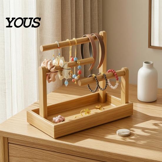 Space Saving Desktop Organizer Wooden Headband Holder Stand, Hair Accessories Tray for Hairbands, Scrunchies, Stand Ties, Bows & Clips, Jewelry