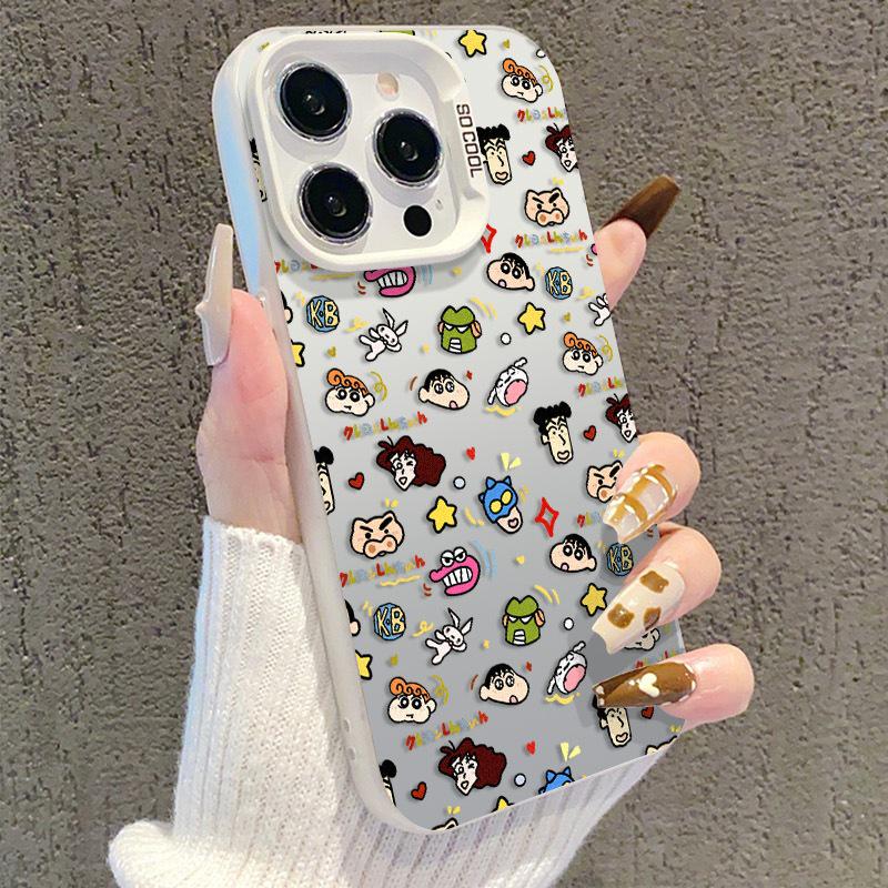 Full-Screen Shin-chan iPhone 17 Case - Silver, Compatible with 15 Pro Max/14 Pro/13/16 Pro