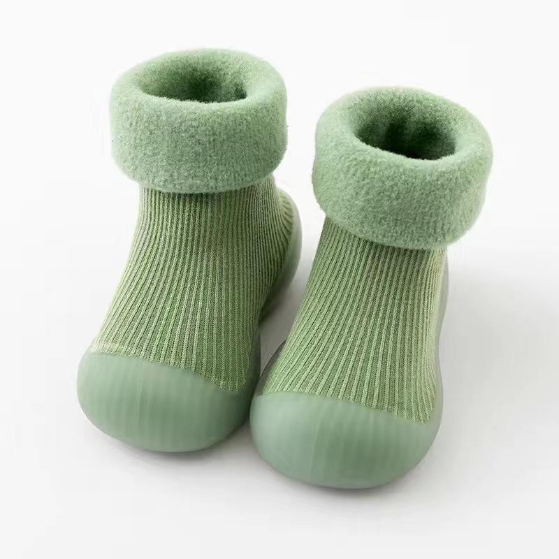 Baby Walking Socks, Autumn and Winter with Thick Velvet and Soft Sole, Anti Slip Shoes for Boys and Girls, Pure Cotton Socks