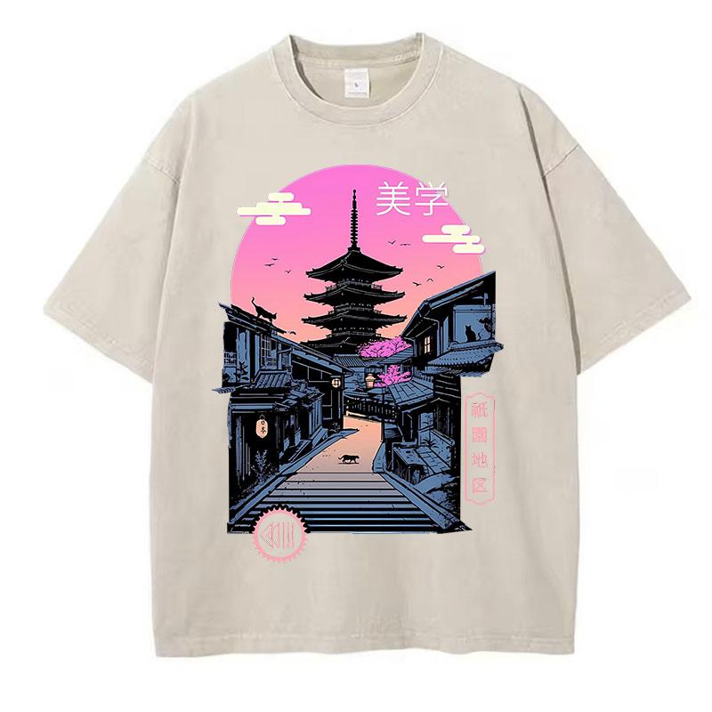 T Shirt Vintage Washed 100% Cotton T-Shirt Japanese Style Gothic Graphic Tee Casual Streetwear for Spring Summer