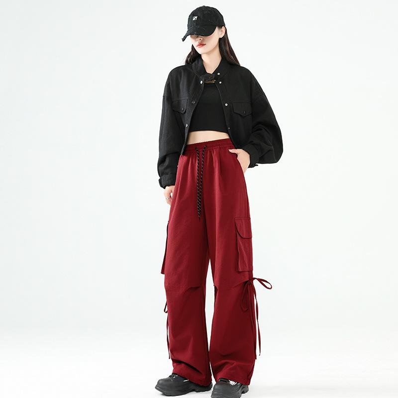 

Parachute overalls women s autumn and winter new high-waisted straight loose velvet wide-leg sports shock pants S