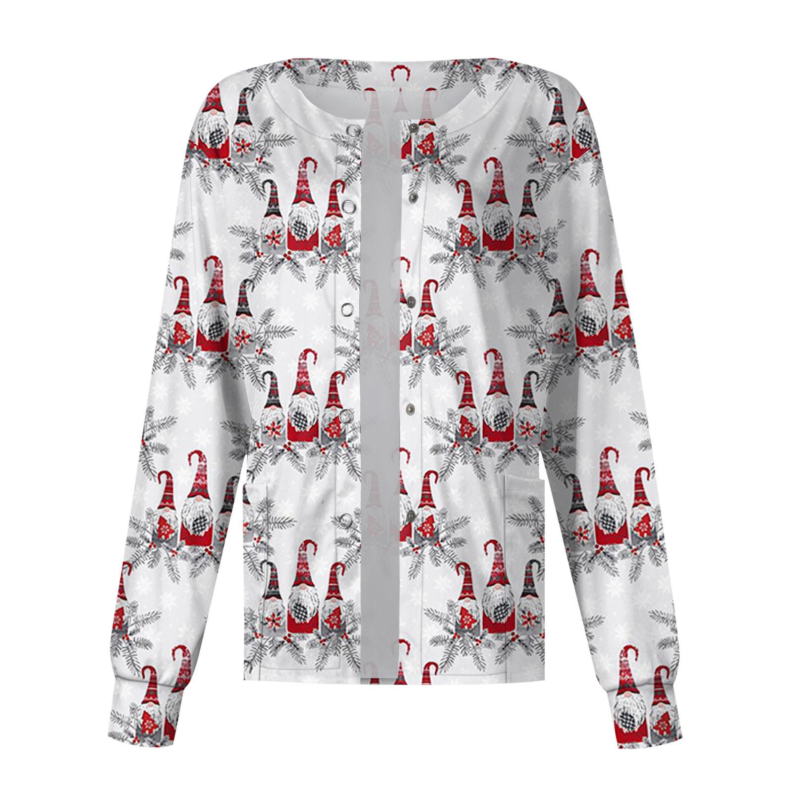 

Женские топы с длинными рукавами и карманами, рабочий воротник-стойка, однобортный защитный комбинезон, куртка, рождественский топ XXXL белый