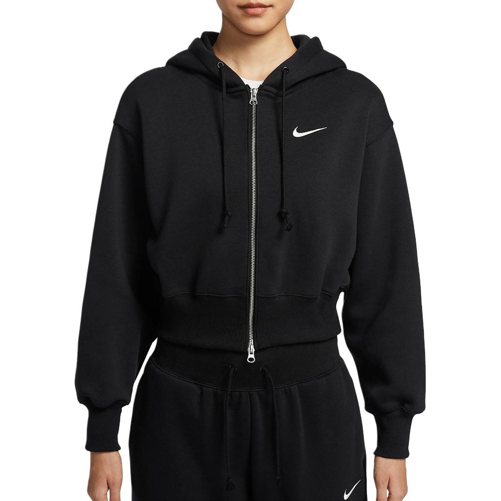 Nike Lockere Kurze Kapuzen-Reißverschluss Langarmjacke Damenjacken Schwarz HJ0941-010
