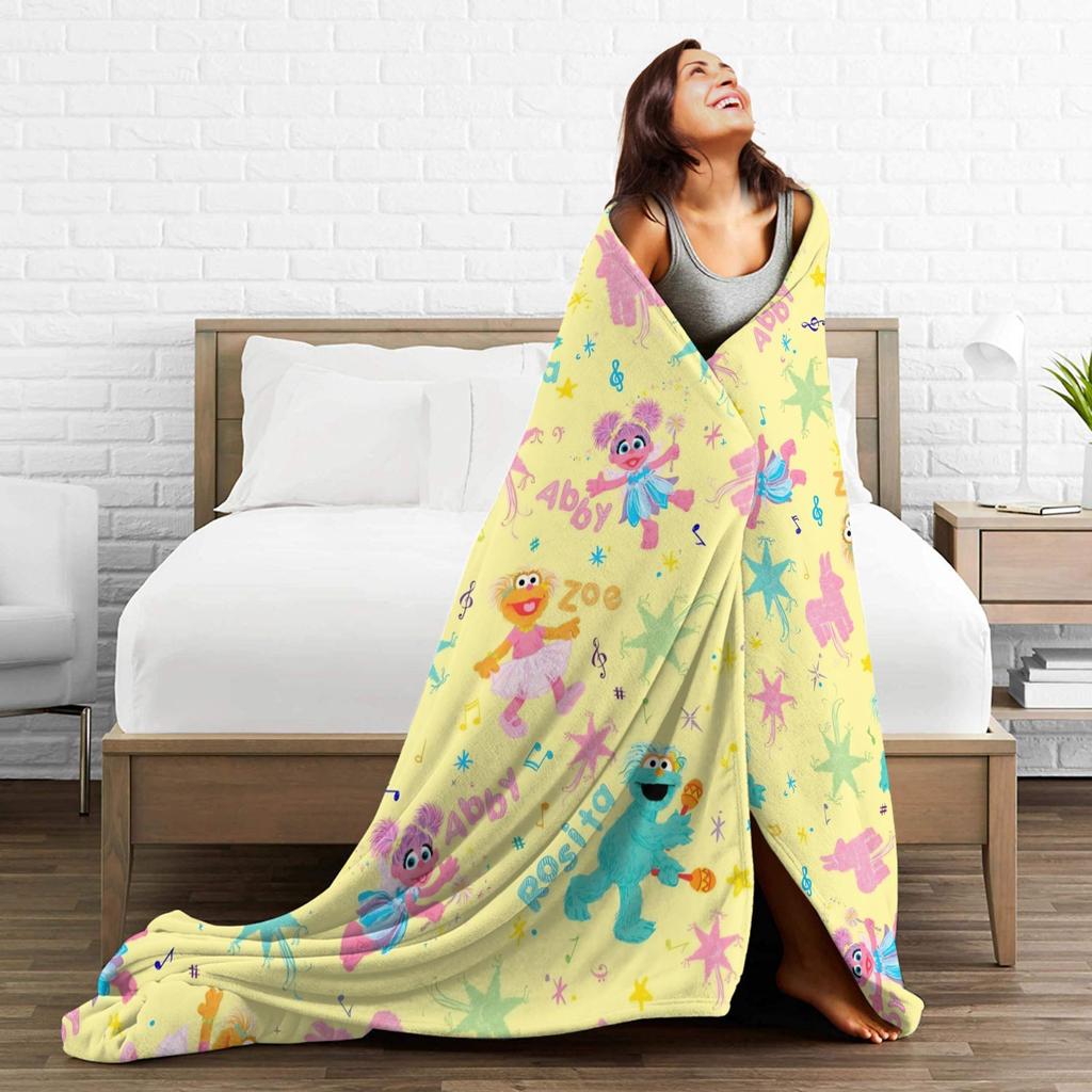 Super Warm Blanket Airplane Travel Zoe and Rosita on Yellow Bedding Throws S-Sesames Streets Flannel Bedspread For Couch Bed