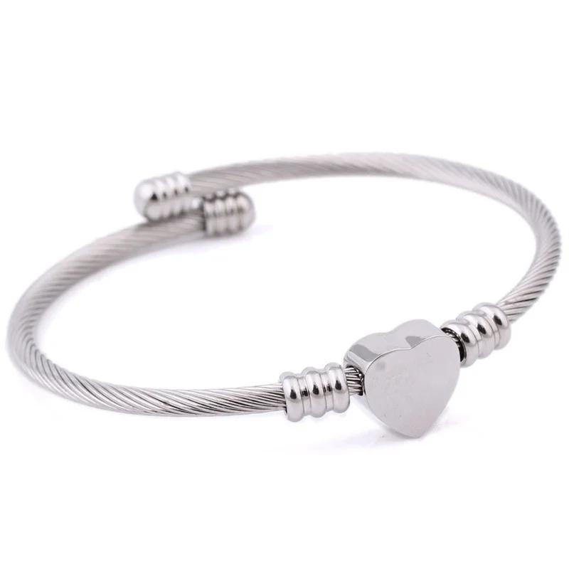 Three-color Stainless Steel Wire Braided Bracelet, Cable, Titanium Steel Heart-shaped Bracelet, Rose Gold