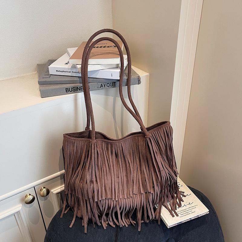 

Vintage Tassel Women Shoulder Bags Large capacity Design Faux Suede Ladies handbag Bohemian big totes Bolsa Feminina brown