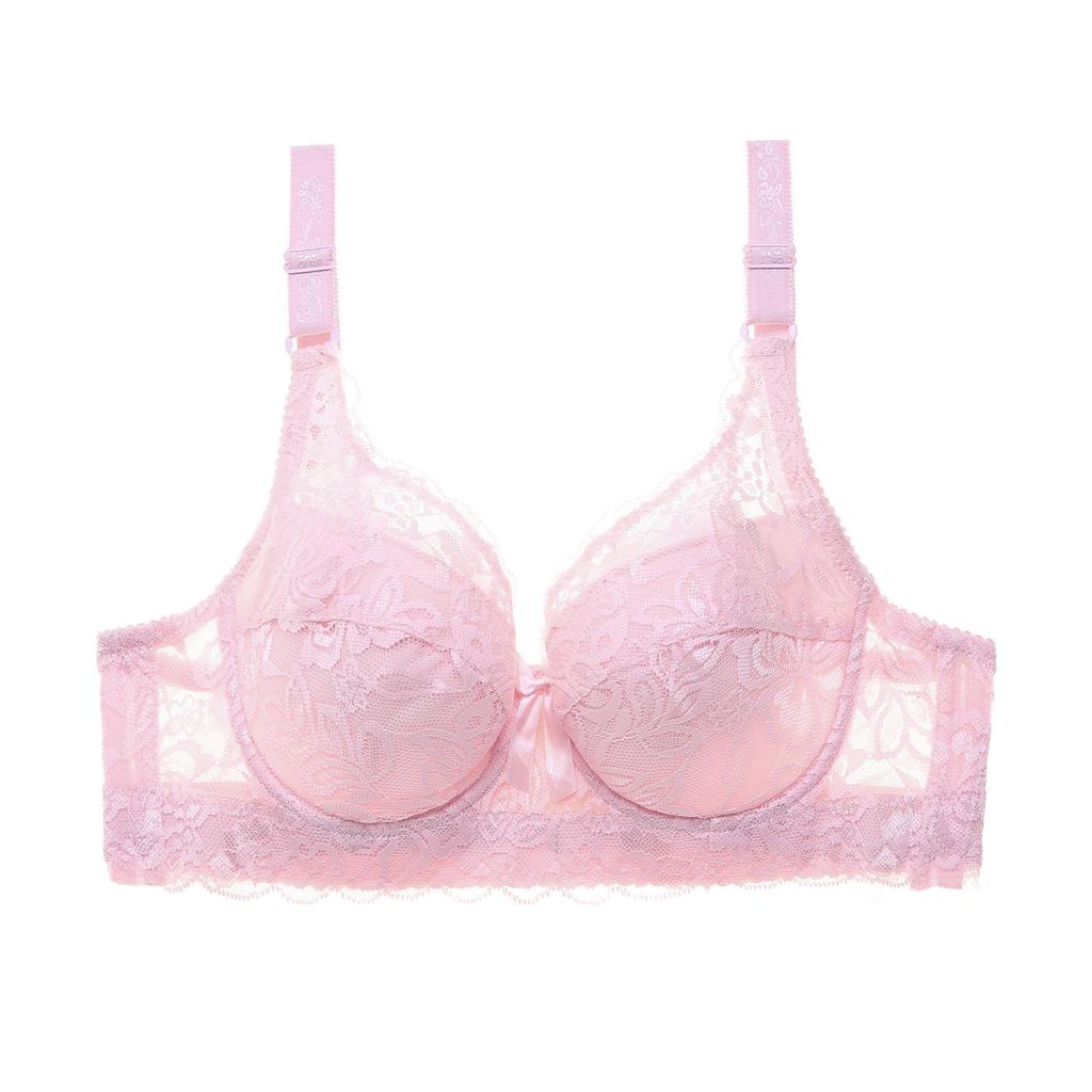 Sutiã ultrafino feminino underwire push-ups sutiã de renda sutiã maior peito cor sólida 3/4 copo grande
