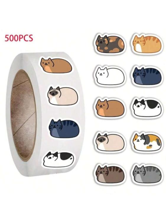 

500Pcs Roll Cute Lying Cat Stickers, Kawaii Kitten Journal Stickers, Student Stationery Decor Adhesive Stickers United States