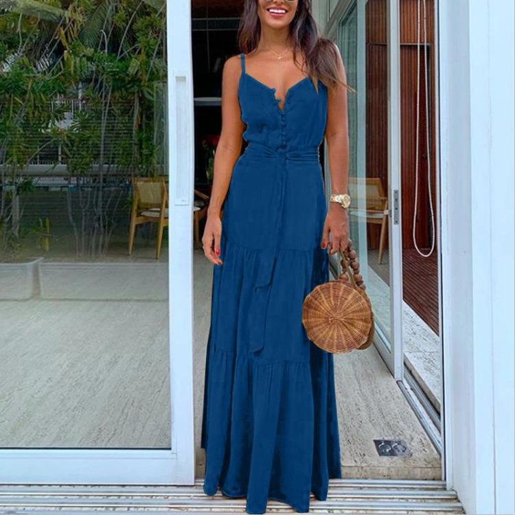 Sleeveless Spaghetti Strap Maxi Dress Women Long Sundress Fashion