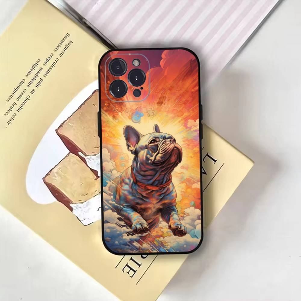 Cartoon Französische Bulldogge Handyhülle Für iPhone17,16,15,14,13,12,11 Plus,Pro Max,Weiche Schwarze Hülle