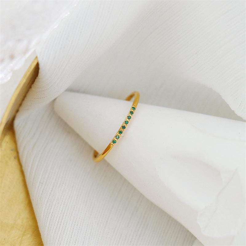 Little Green Diamond Index Finger Ring: Fresh, Simple, Thin Titanium Steel with 18K Gold Plating
