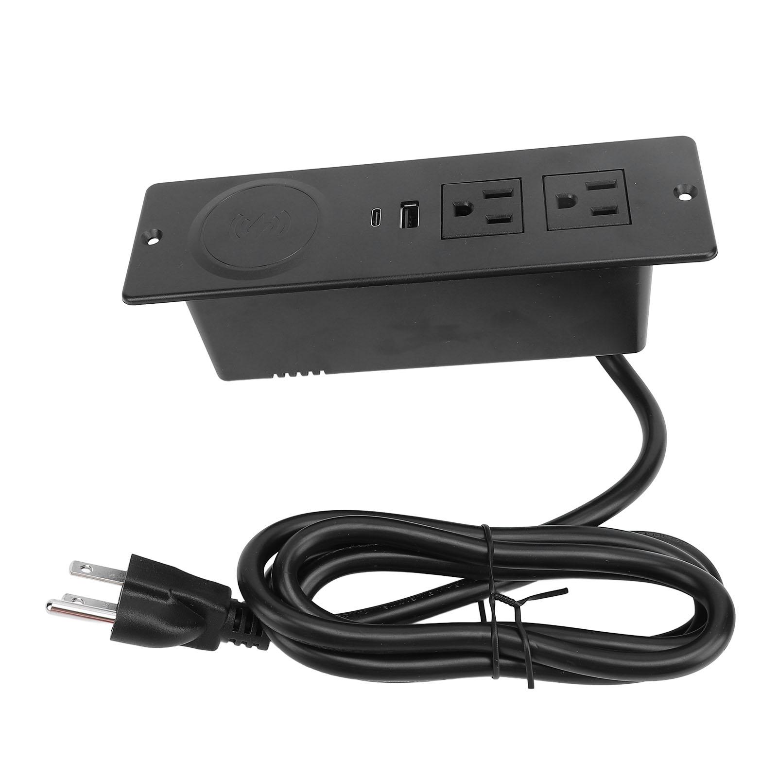 

Вбудована подовжувальна колодка 2 розетки змінного струму з портами PD 20 Вт USB C 18 Вт USB A та бездротовою зарядкою 15 Вт 1,5 м чорний