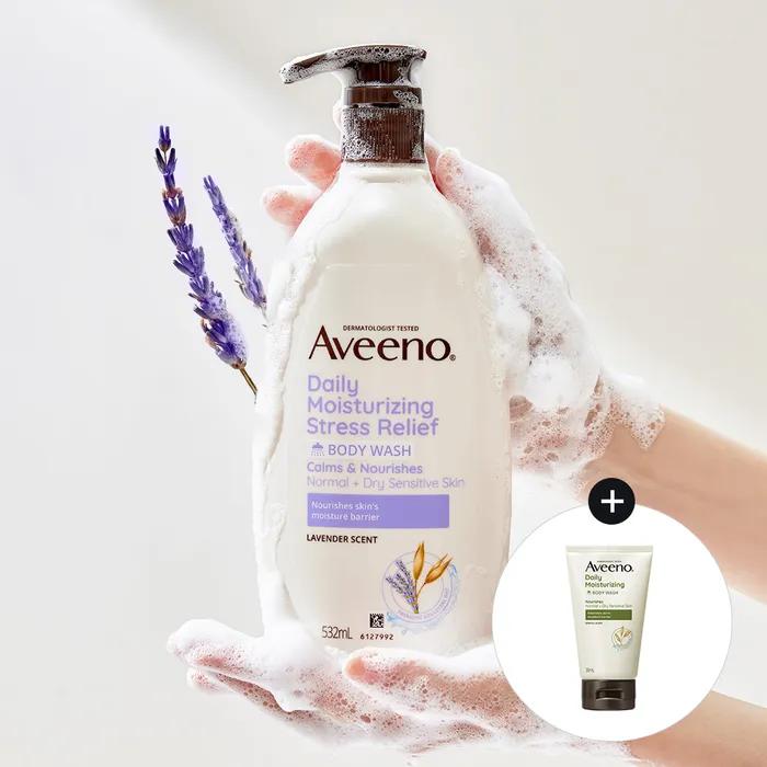 Aveeno Stress Relief Body Wash 532mlx2+(erhöht) Aveeno Tägliche Waschlotion 30g
