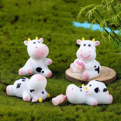Cow Figurine Eco-friendly Craft Statue Eye-catching Resin Miniature Cow for Home