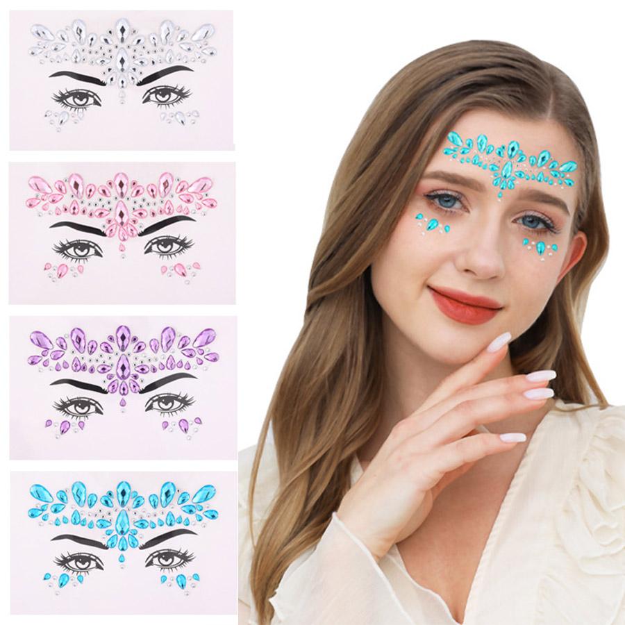 Charm Face Body Crystal Diamond Stickers temporary tattoo Glitter Face Rhinestone Sticker Temporary Stickers sticker 1Sheet Festival Music Party