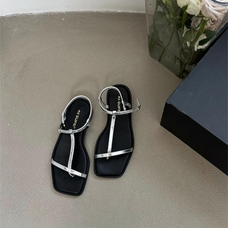 Ali guifei French toe thick heel sandals women 2025 new square head simple strap cross fairy sandals