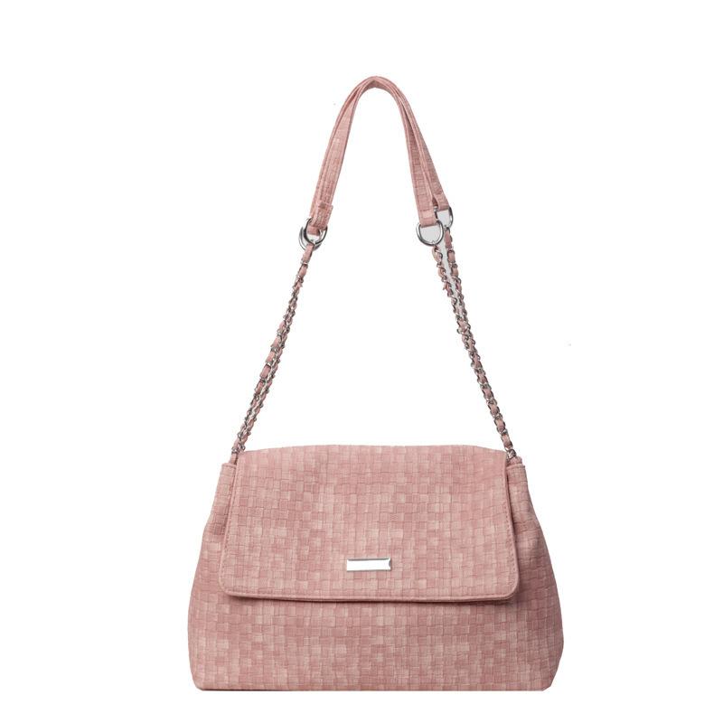 

Plaid large-capacity bag women s 2024 new trendy versatile chain shoulder bag commuter tote bag рожевий