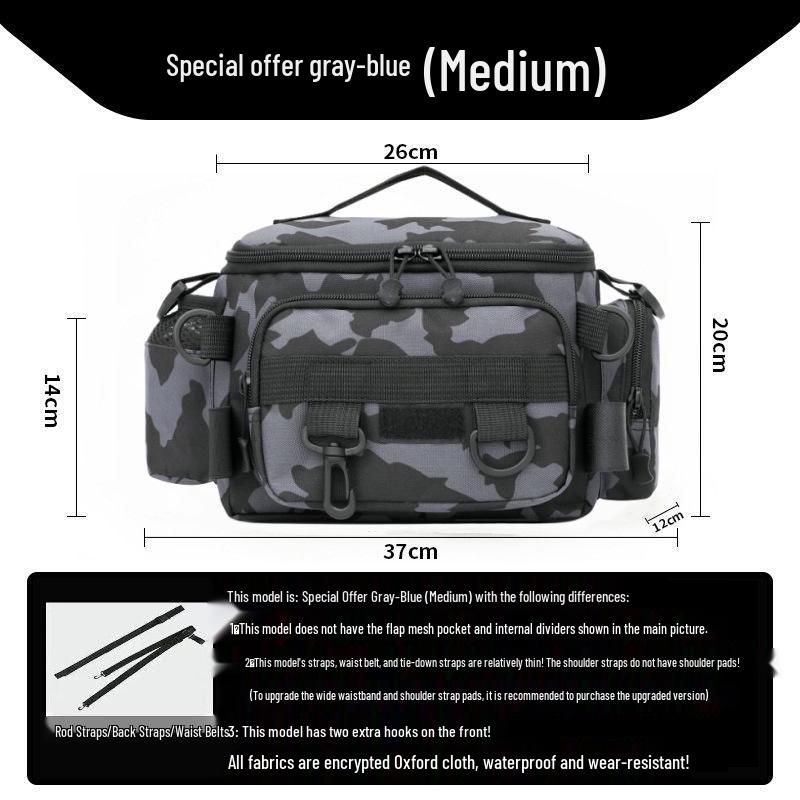 

High-Quality Waterproof Black Fishing Waist & Crossbody Lure Bag, Large Capacity Rod Storage Bag