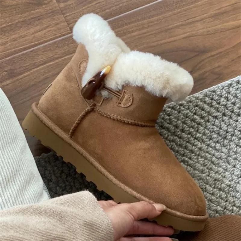 Móda Nová móda Vlna Teplé Dámské Sněhule Módní Ovčí kůže Zimní Kotníkové Boty s Hrubou Plyšovou Podšívkou Dámské Boty Boty s Hrubou Podrážkou