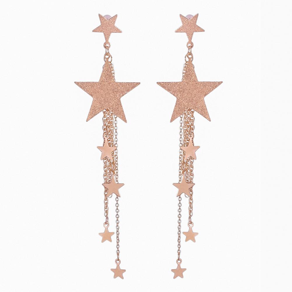 

Women Fashion Elegant Alloy Pentagon Long Fringed Earrings Gold #1