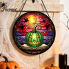 Transparent Light Shadow Effects Halloween Pumpkin Suncatcher, Stained Glass Style Round Window Hanging Ornament, Acrylic Creative Holiday Home