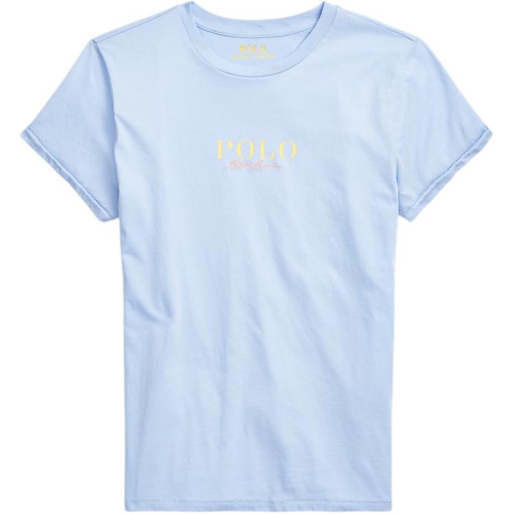 

Женская футболка с коротким рукавом Polo Ralph Lauren однотонная с логотипом и буквой Синий 211847078005 L