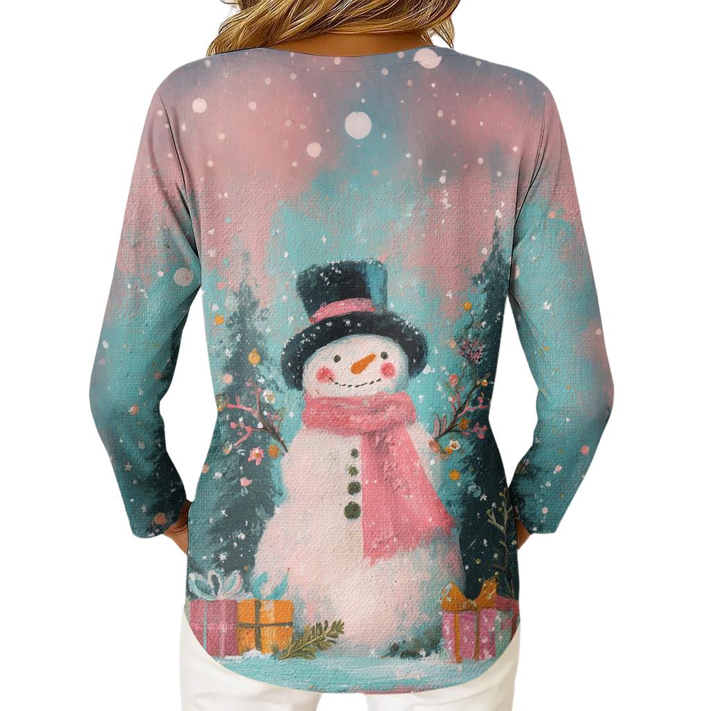 Women's Christmas Print Casual V-Neck Long Sleeve Top
