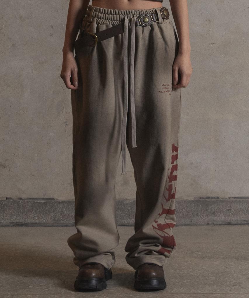 Garter Gallery Side Logo Cross Dirty Sweat Pants_Beige