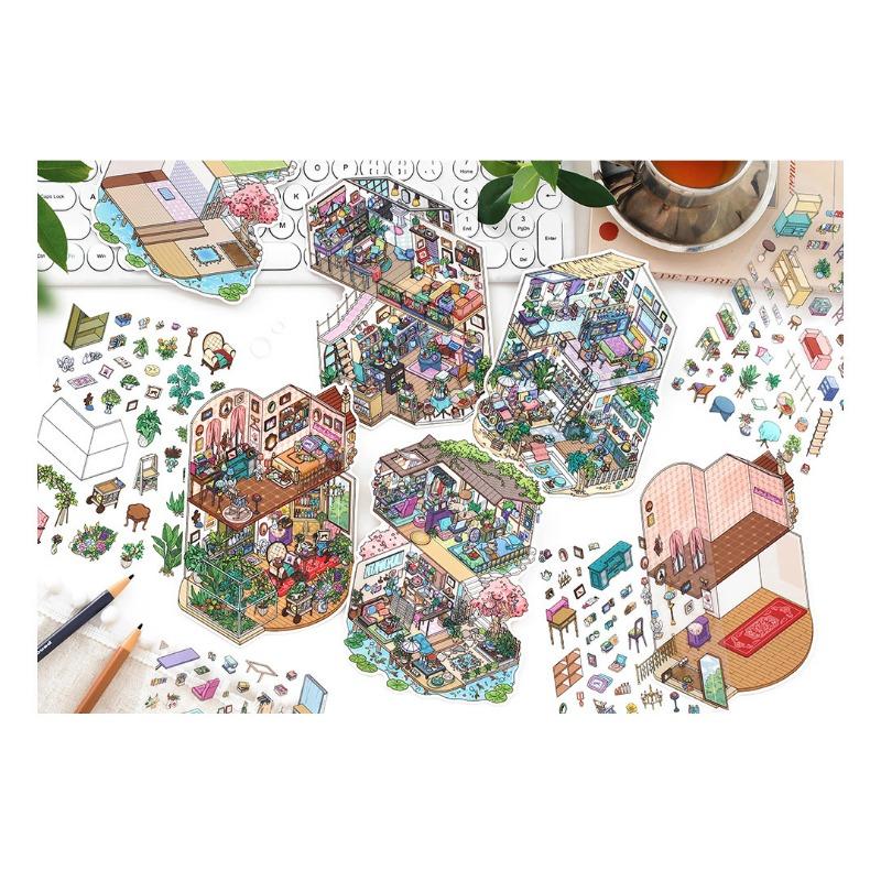 Cartoon Style 2 5d Landscape Sticker For Hand Account Diy Micro Scene Collage