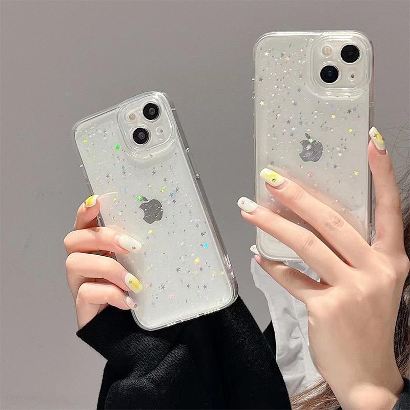 Xiaoqing Fresh Air Mobile Phone Case Is Suitable For Iphone16Promax Apple 17 Glitter 15 Sequins Star Fine Hole