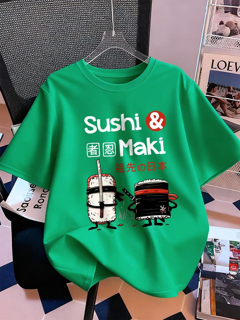 Japanese Sushi Maki Printing TShirts Womens Cotton Summer Short Sleeve Tops Soft Loose ONeck T Shirt Casual Womans Clothes