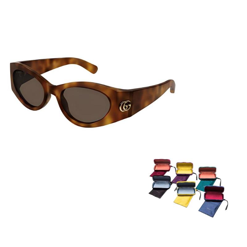 GUCCI Frame Logo Acetate Oval Sunglasses Women's Tortoiseshell